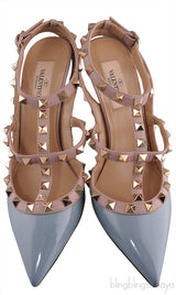 Valentino Garavani Blue Grey Patent Rockstuds Heels