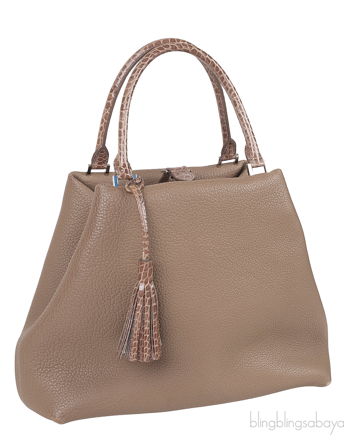 Etoupe Leather Croc Print Handle Bag