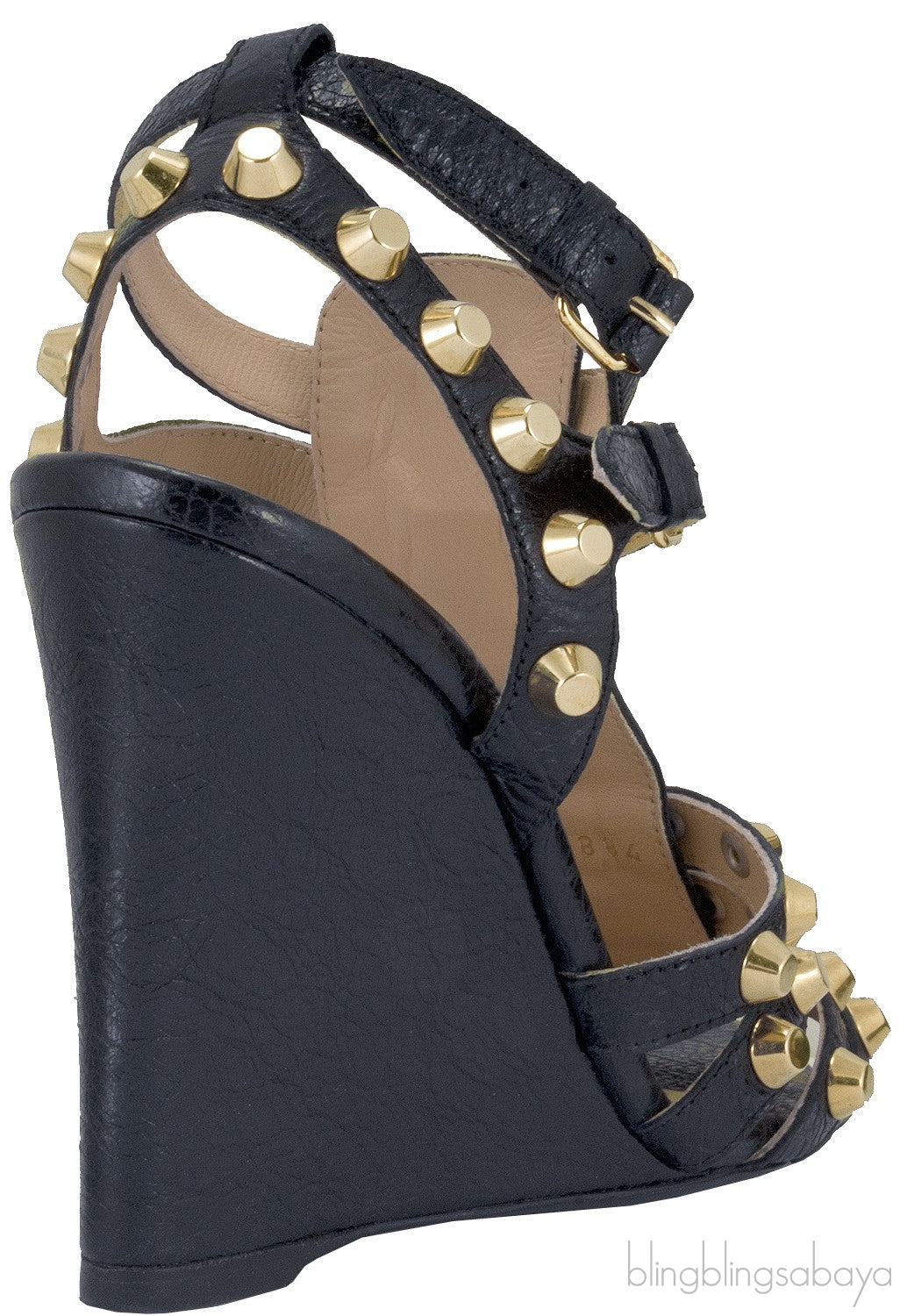 Black Leather Studded Wedge