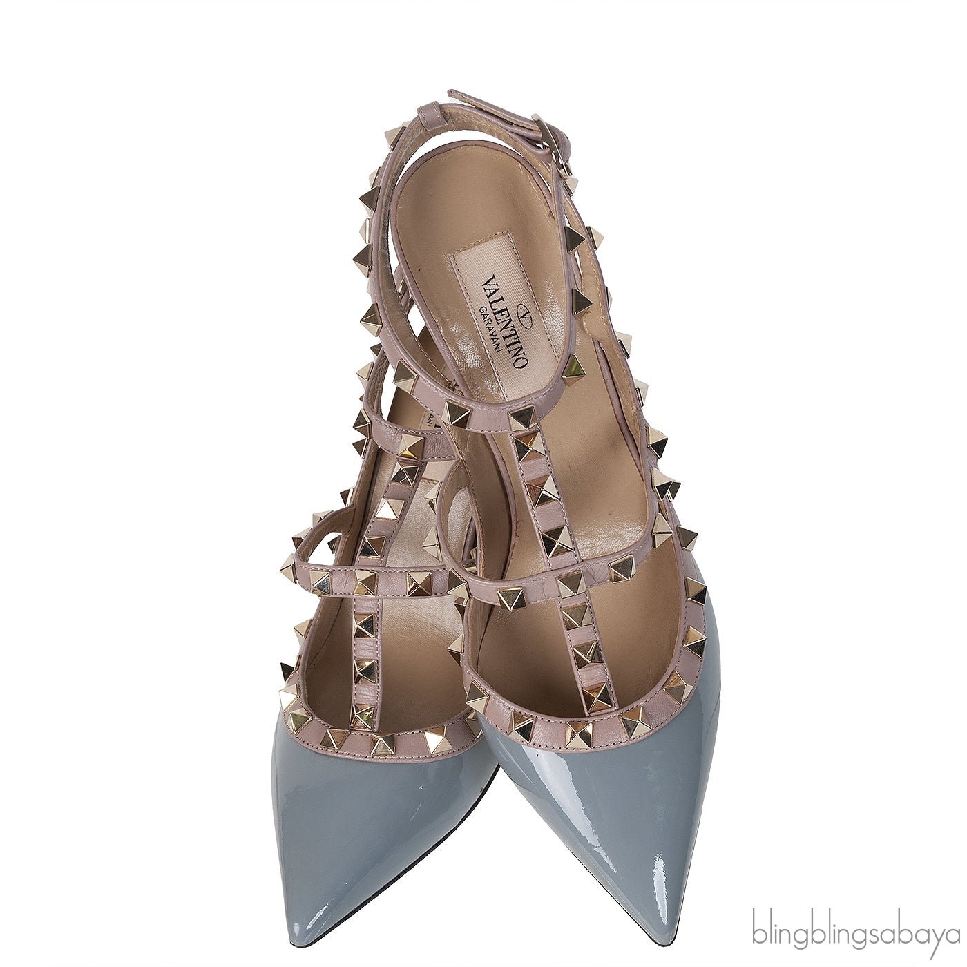 Valentino Garavani Blue Grey Patent Rockstuds Heels