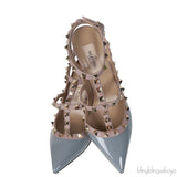 Valentino Garavani Blue Grey Patent Rockstuds Heels