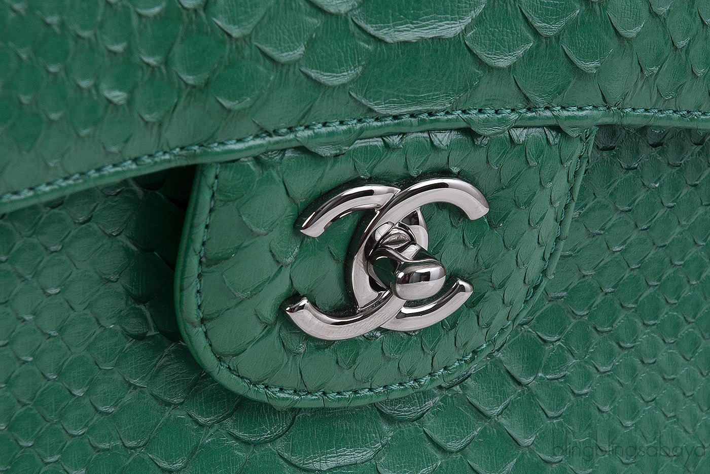 Chanel Classic Jumbo CC Emerald Green Python Flap Bag
