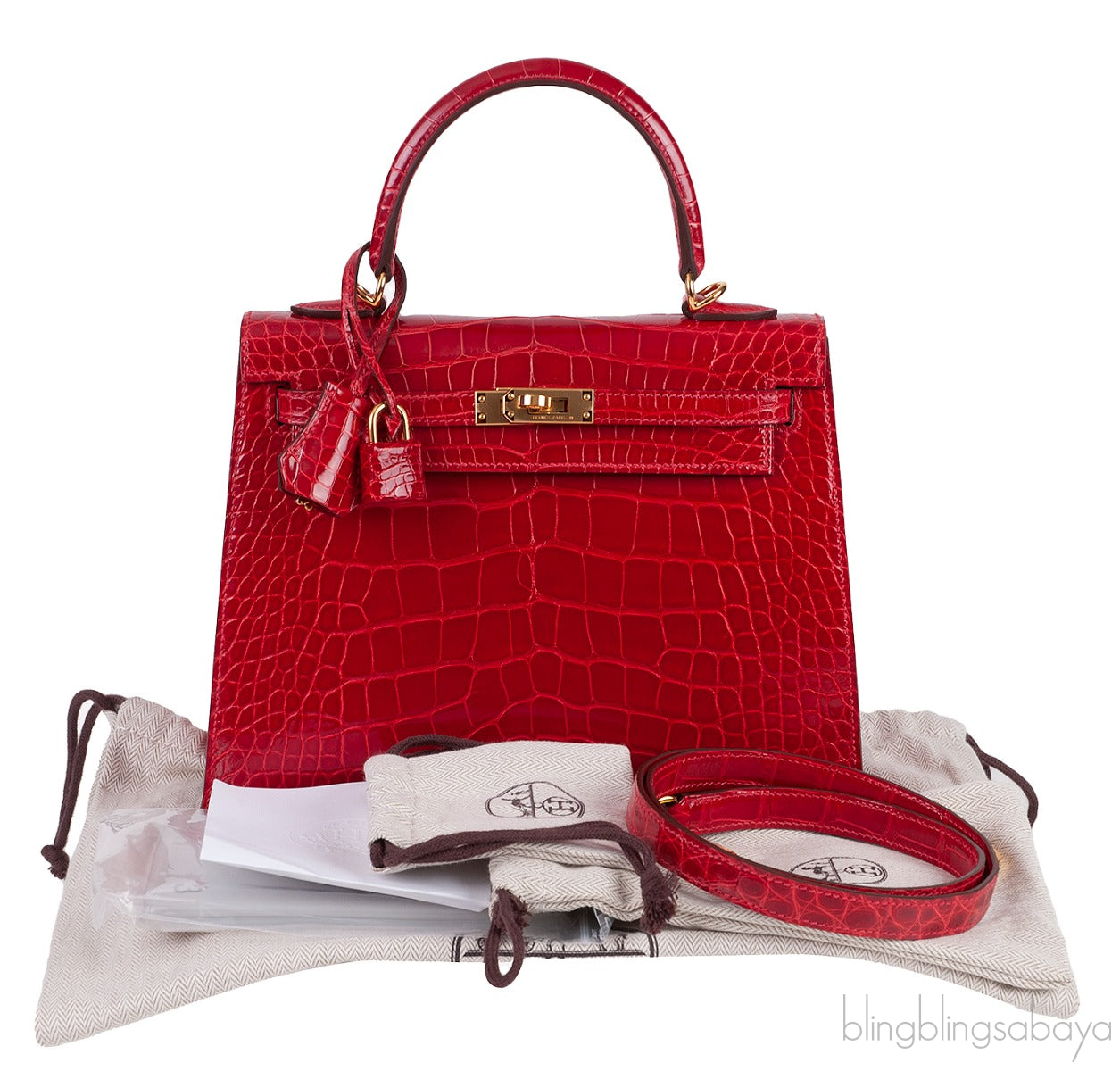 Kelly 25 Red Braise Crocodile GHW