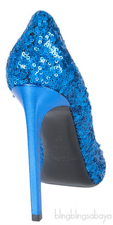 Blue Sequined Pointed Toe Heels