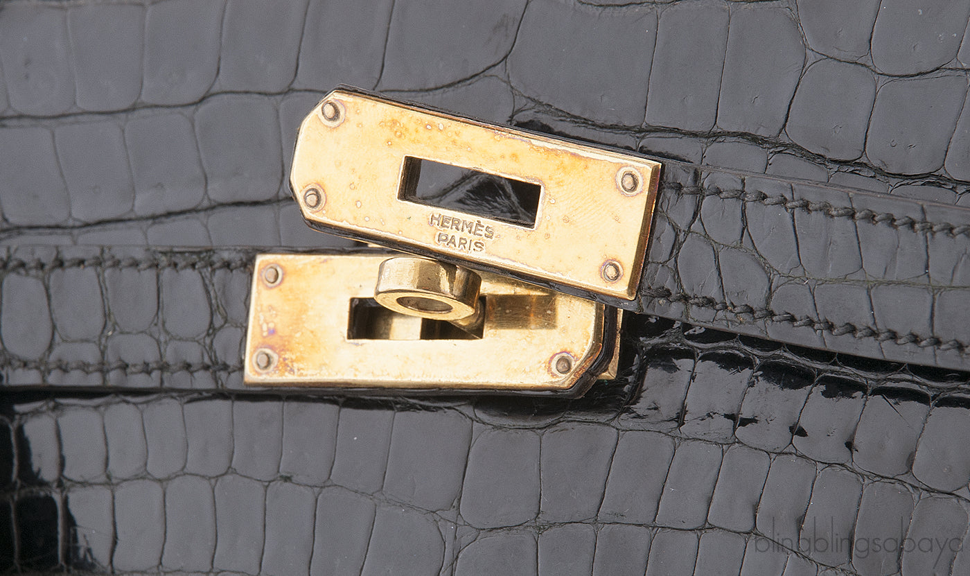 Kelly 35 Black Vintage Crocodile