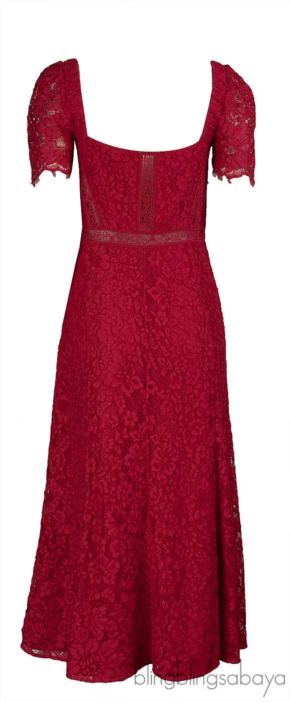 Self Portrait Crepe Lace Detail Midi Dress M