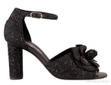 Black Glitter Camellia Heels