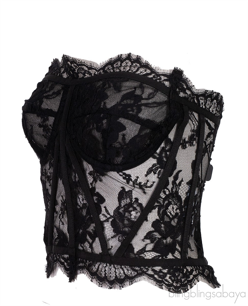 Grosgrain-trimmed Lace Bustier Top
