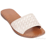 Bottega Veneta Off-white Leather Intrecciato Flat Slides