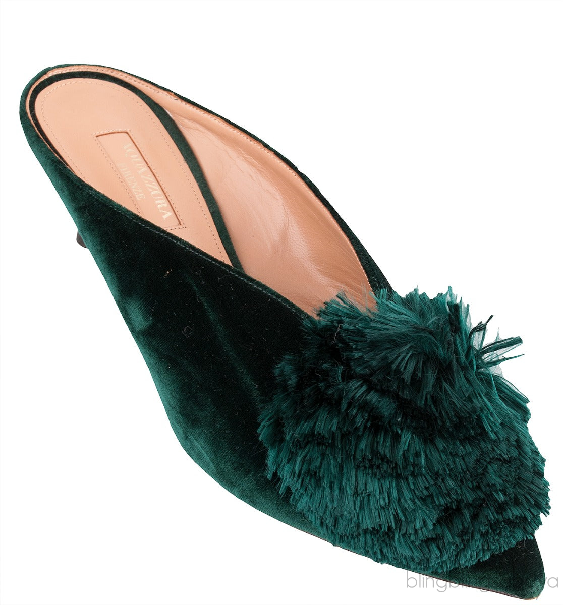 Aquazzura Emerald Green 45 Velvet Mules