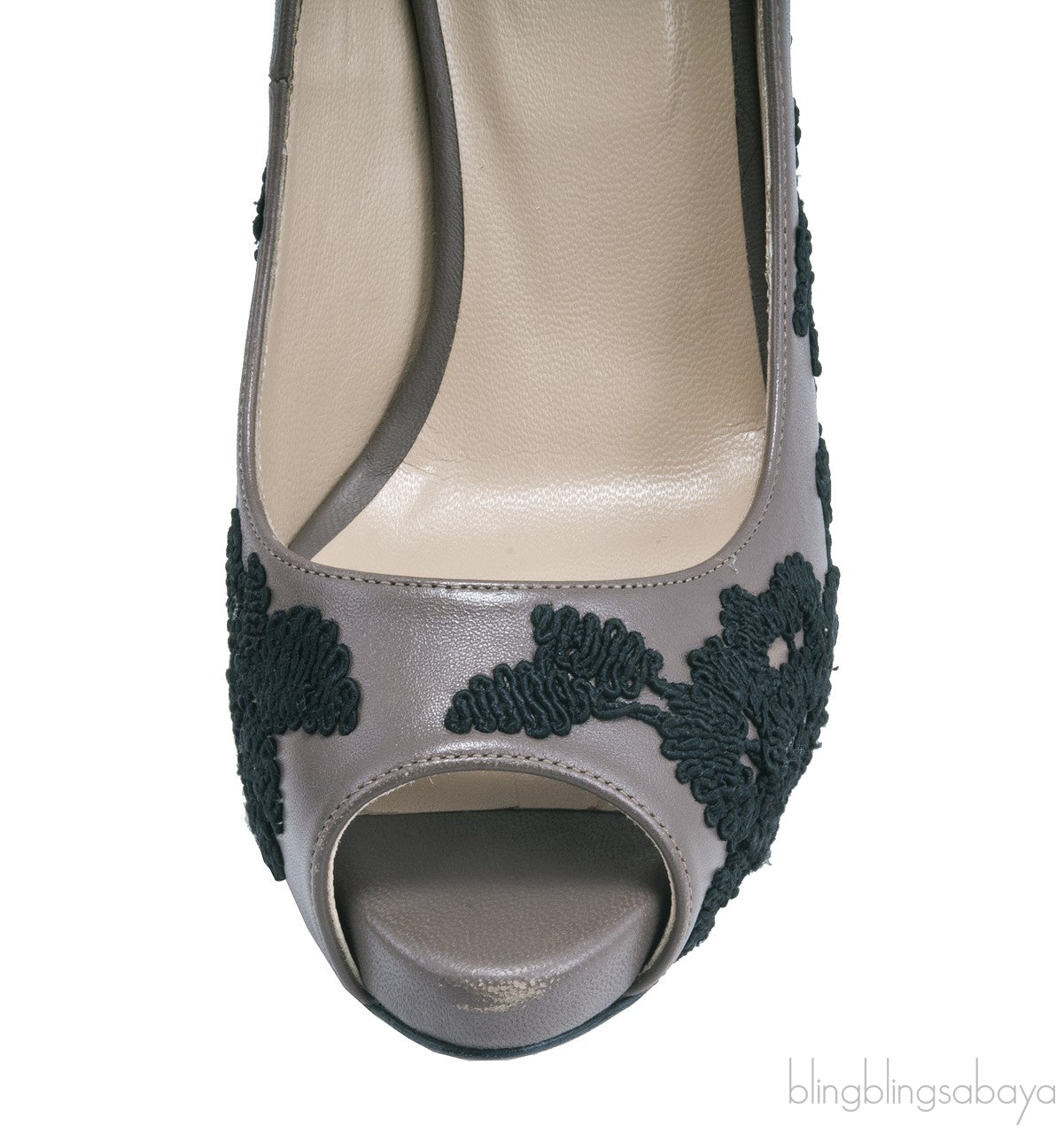 Lace Embroidered Leather Peep Toe