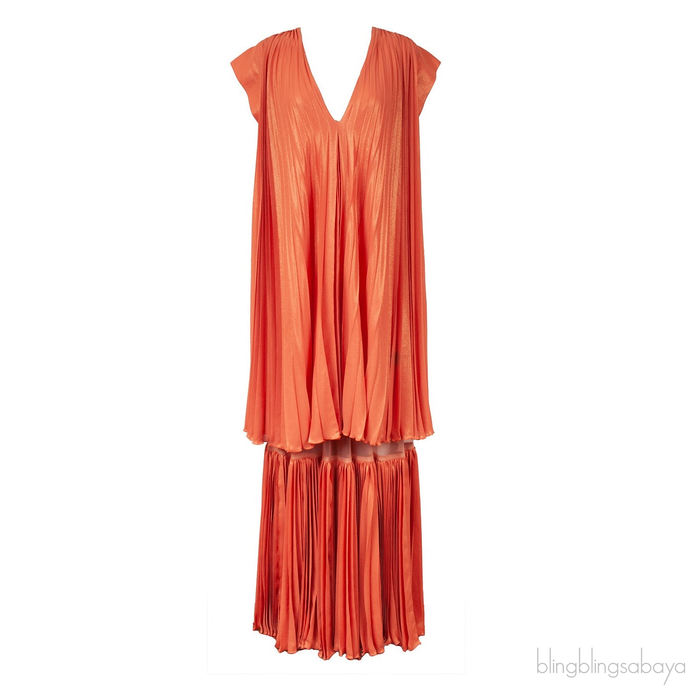 Orange Pleated Layered Dress