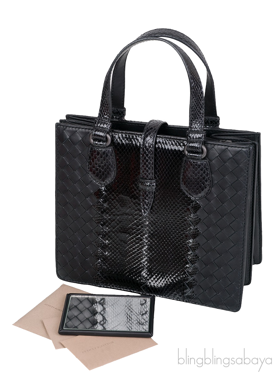 Bottega Veneta Black Intrecciato Leather & Python Handbag