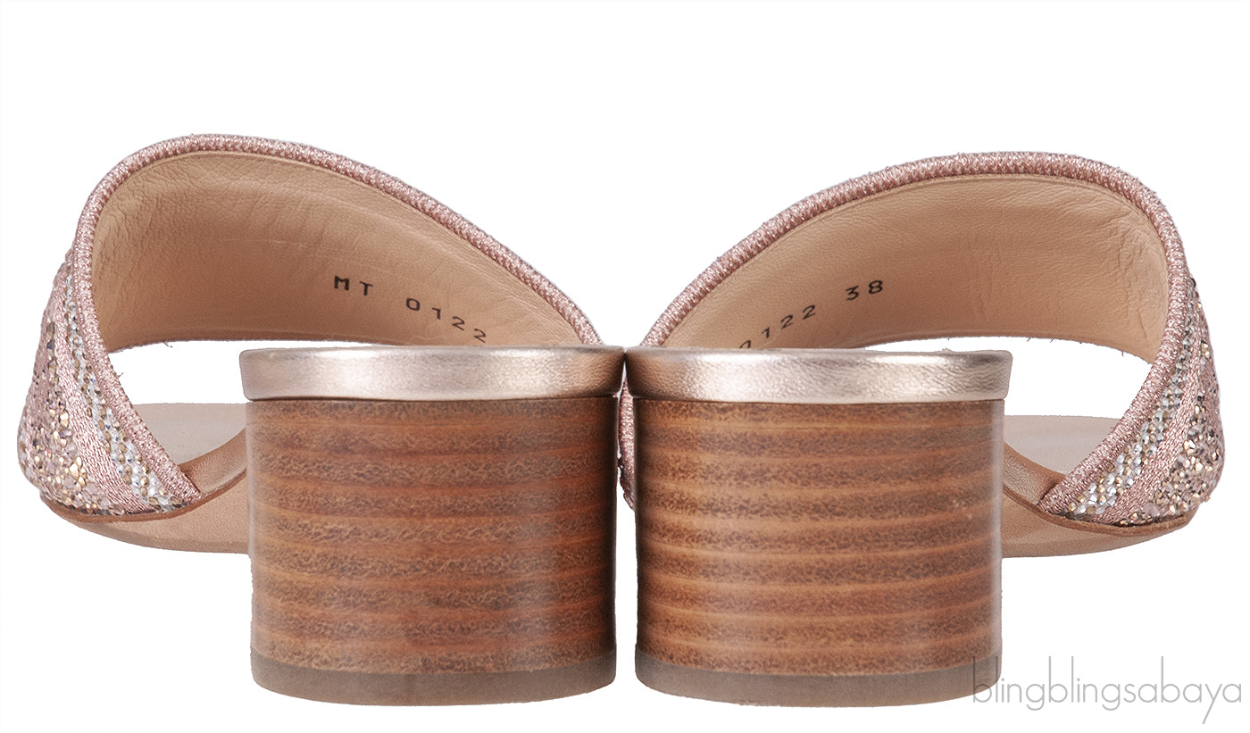 Dway Rose Gold Crystal Heeled Slide
