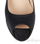 Christian Louboutin Prive Black Satin Peep Toe Pump