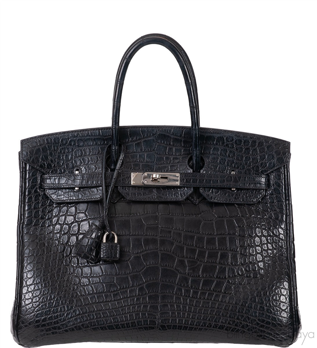 Birkin 35 Black Matte Alligator Crocodile PHW