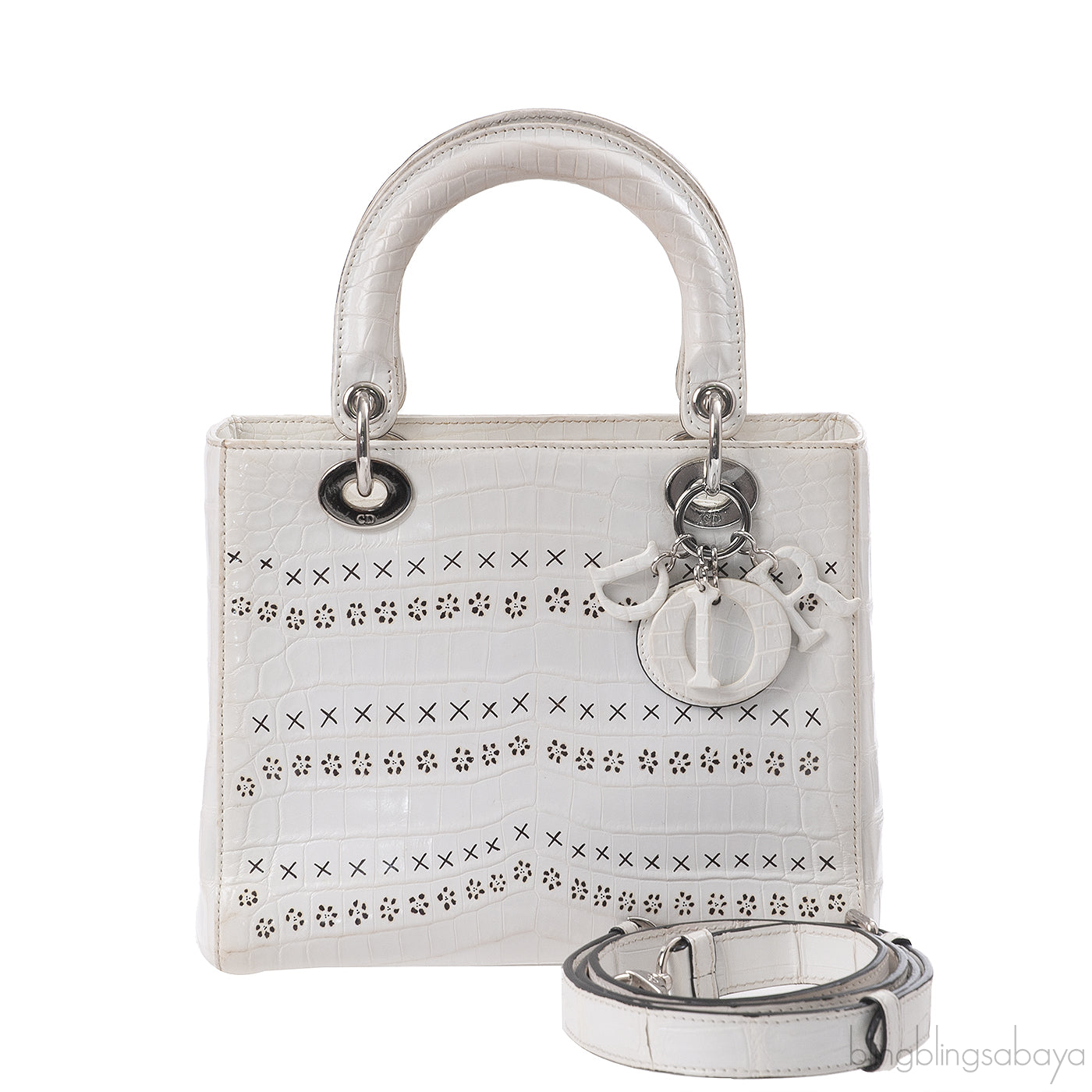 Christian Dior Lady Dior White Printed Crocodile Medium Bag