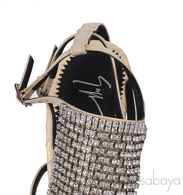 Giuseppe Zanotti Python Embossed Beige Crystal Sandals