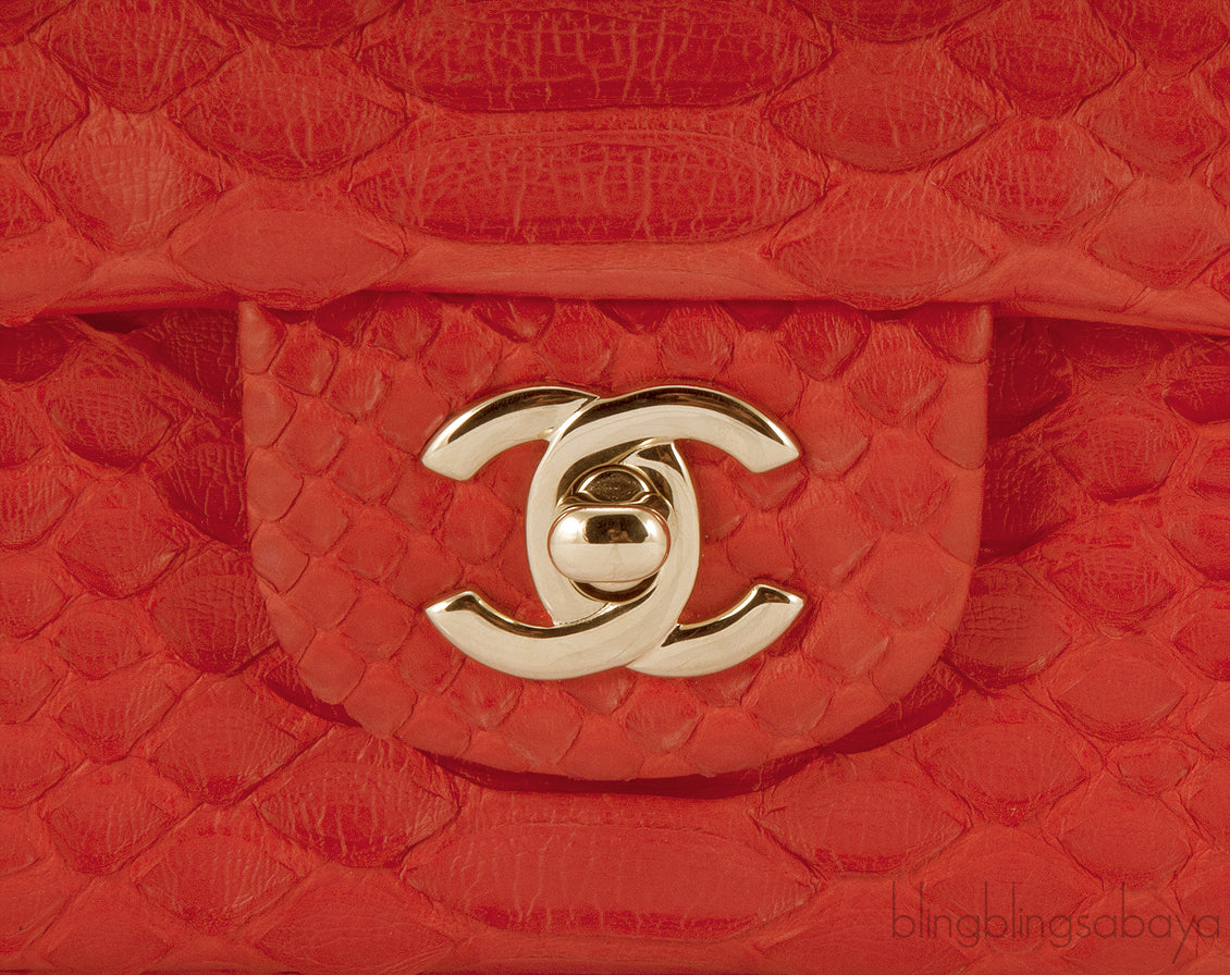 Classic Coral Python Mini Flap Bag