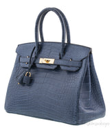 Birkin 30 Bleu de Prusse Croc