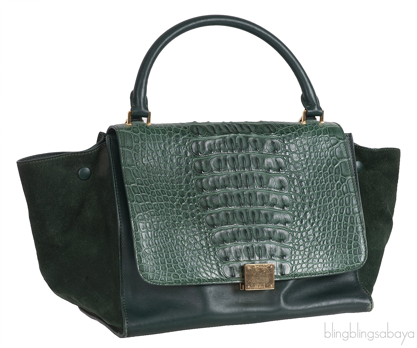 Trapeze Emerald Green Croc Embossed Shoulder Bag
