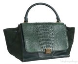 Trapeze Emerald Green Croc Embossed Shoulder Bag
