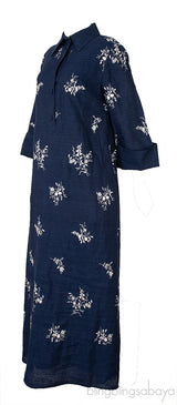 Blue Denim Floral Embroidered Dress