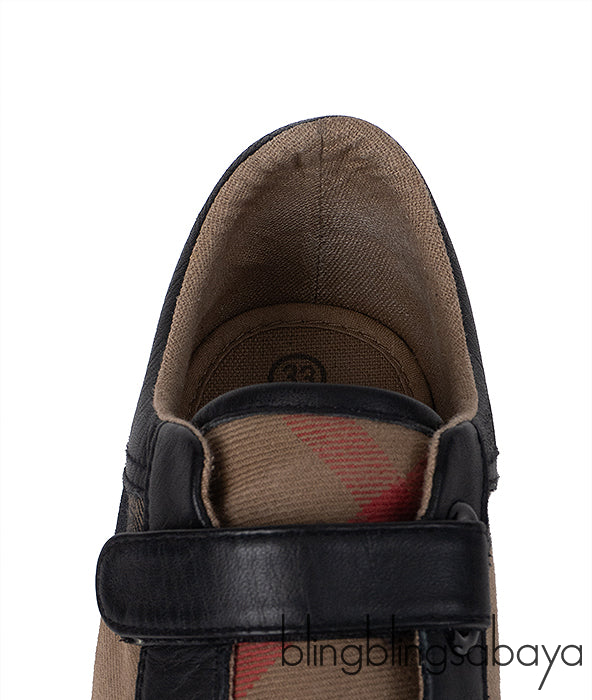 Burberry Kids Nova Check Print Strap Leather Sneakers