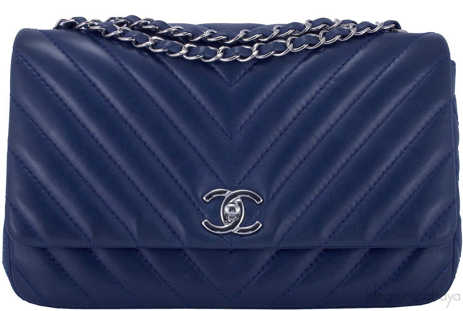 Blue Chevron Quilted Medium Flap Bag