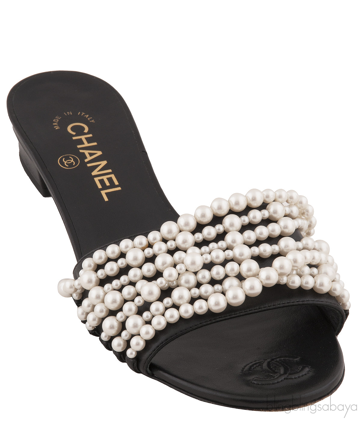 Black / Ivory Pearl Flat Mule