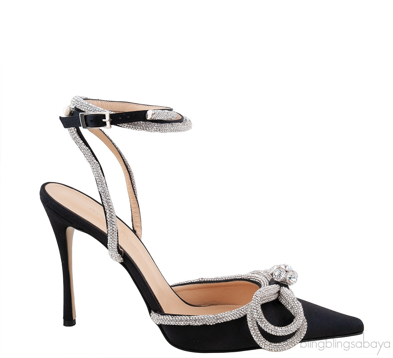 Black Double Crystal Bow Pumps