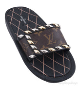 Brown Monogram Slide Sandals