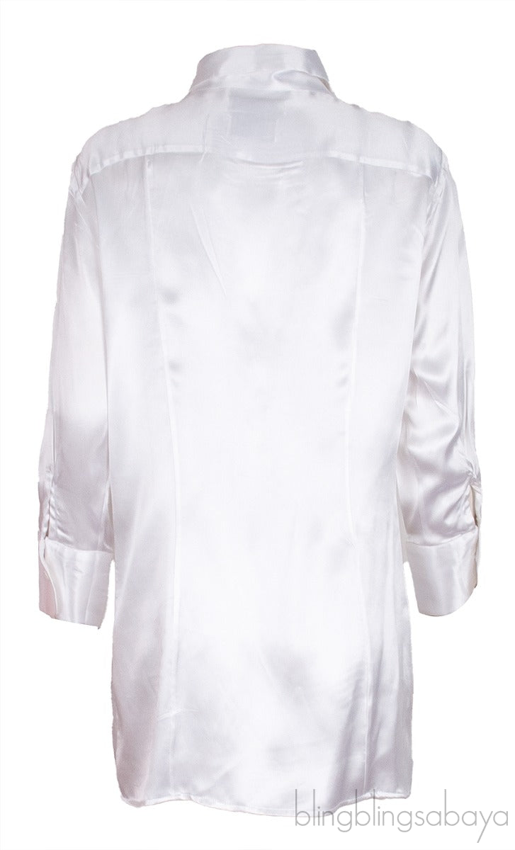 Pearl White Silk Satin Shirt