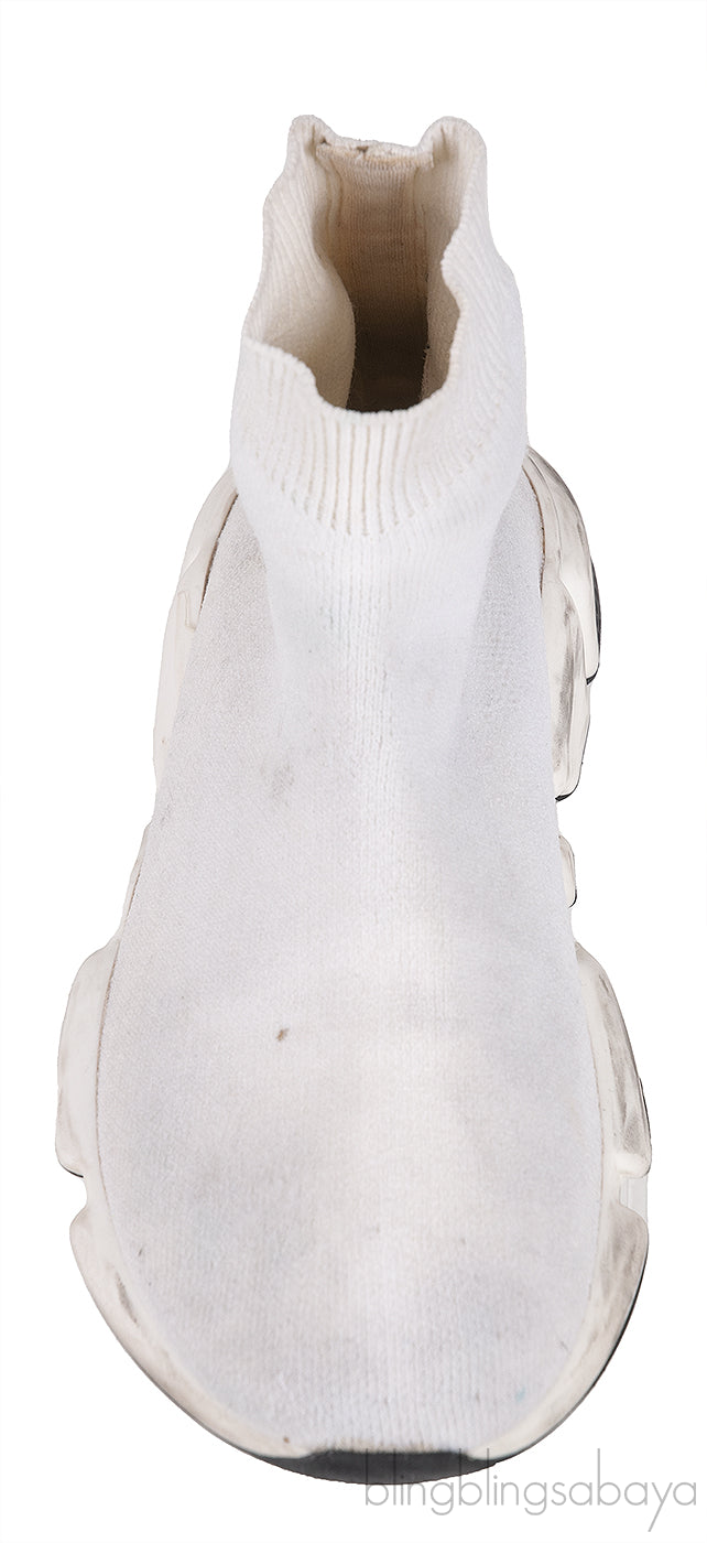 Speed Stretch-knit White High Top Kids Sneakers