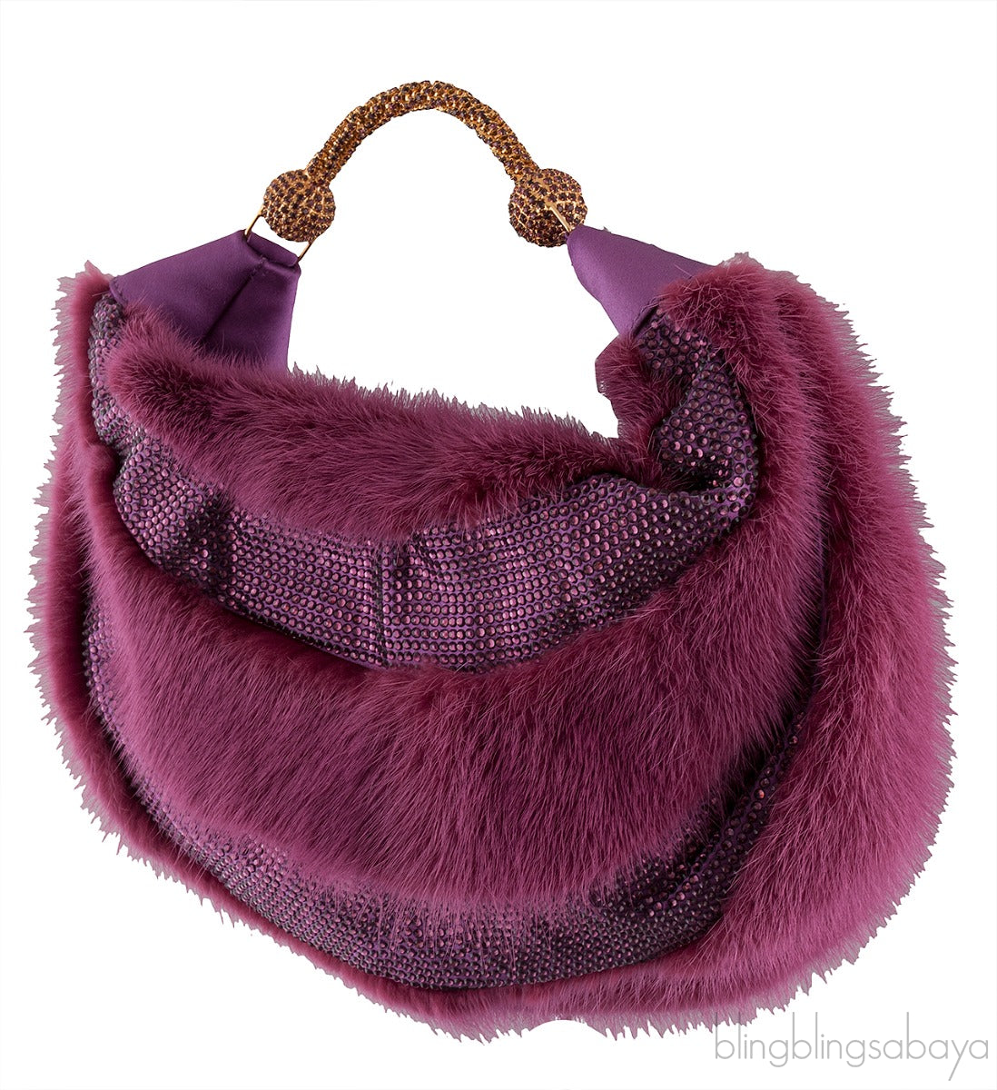 Purple Fur Crystal Handbag