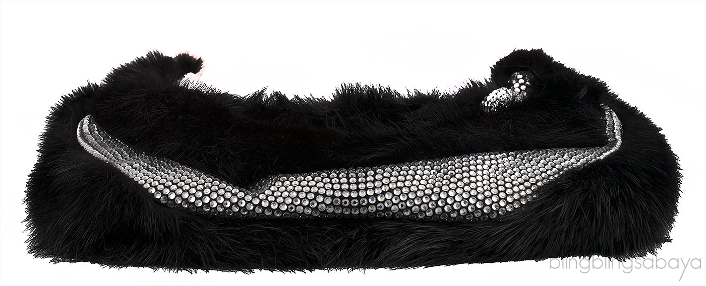 Fur Crystal Black Handbag