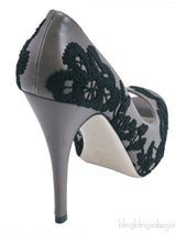 Lace Embroidered Leather Peep Toe