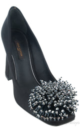 Black Satin Bead Embellished Heels