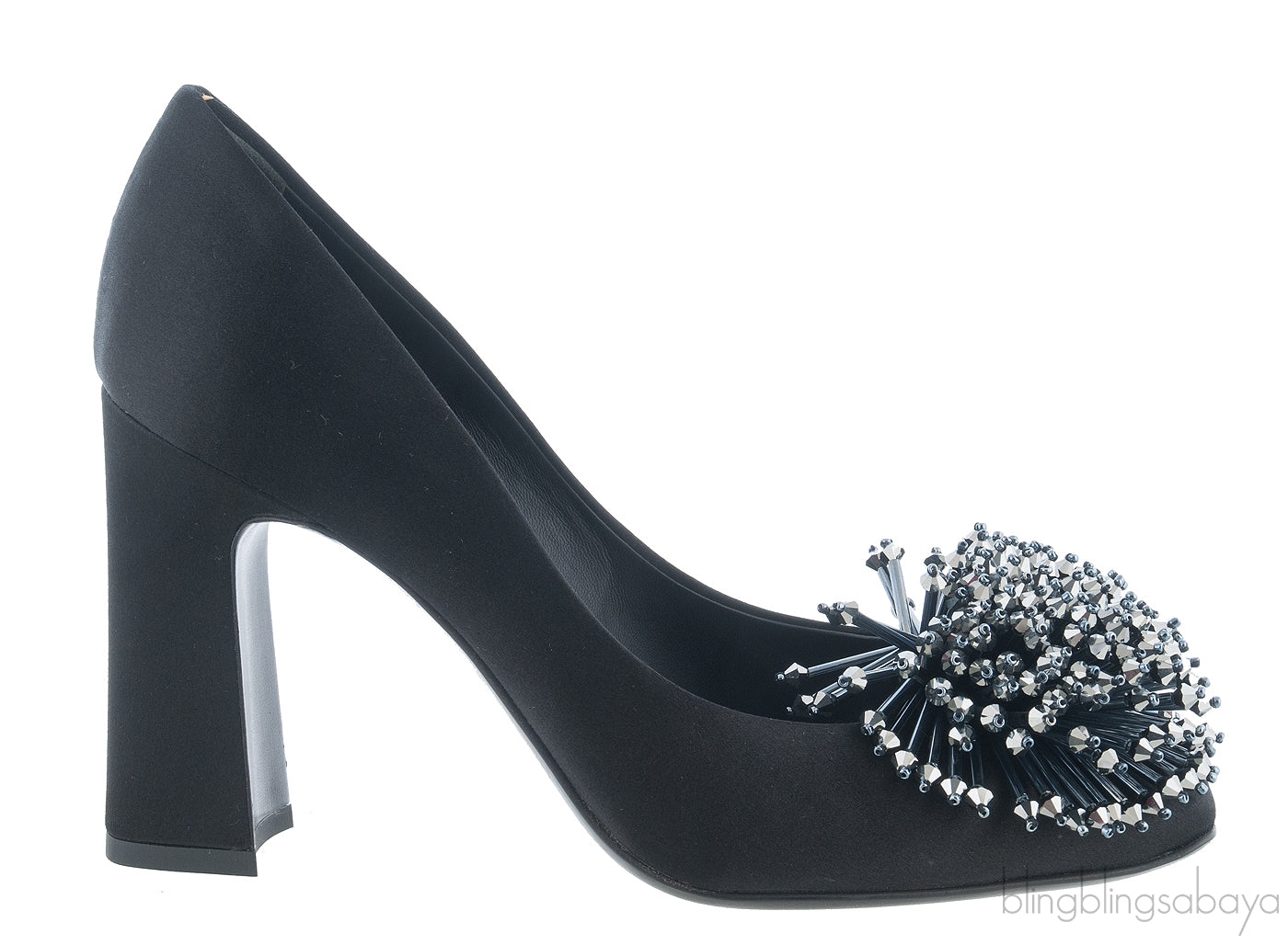 Black Satin Bead Embellished Heels