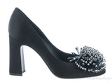 Black Satin Bead Embellished Heels
