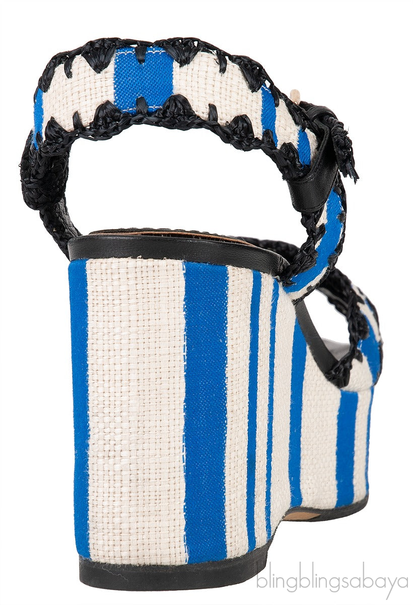 Striped Raffia Wedge Sandals