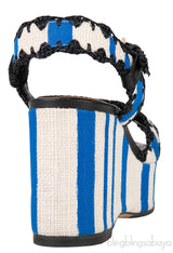 Striped Raffia Wedge Sandals