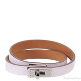 Hermes Mini Kelly Double Tour Bracelet Epsom Mauve Pale PHW