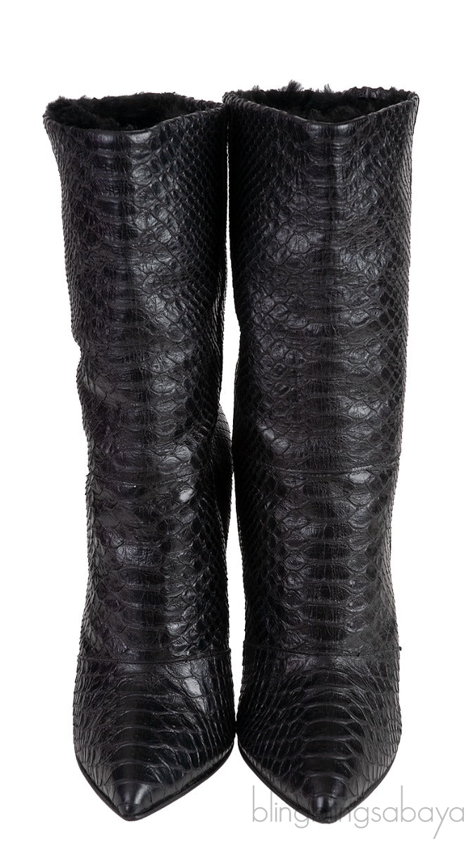 Black Python Wedge Boots