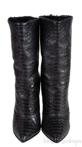 Black Python Wedge Boots