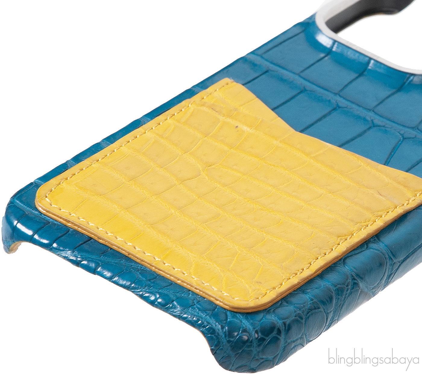 Bi-color Card Holder Blue Crocodile iPhone 15 Pro max Case