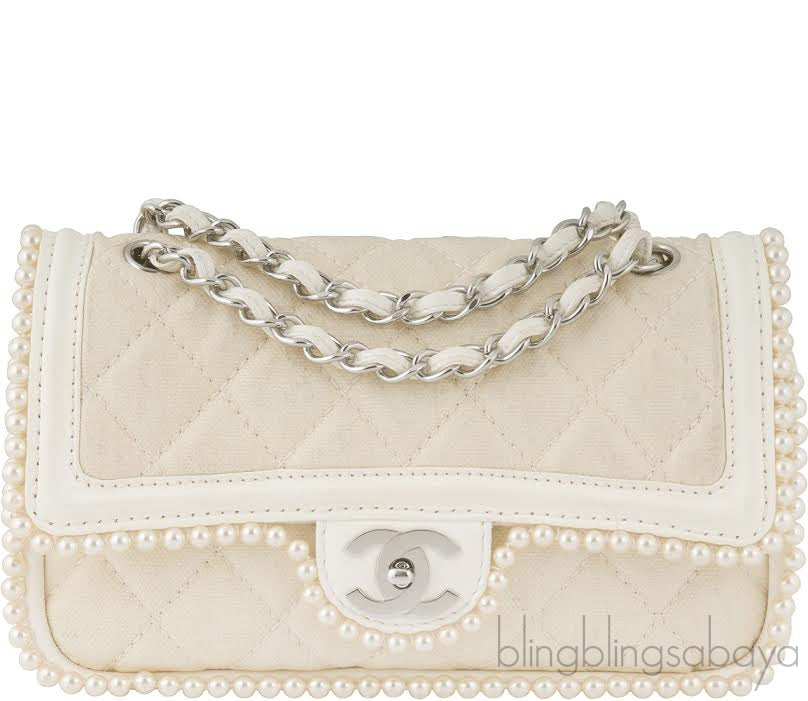 Beige Quilted Pearl Trim Double Flap*