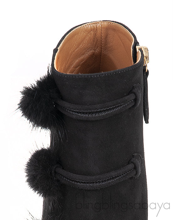 Ulyana Mink Pompom Suede Ankle Boots  39