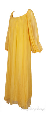 Dark Honey Pleated Silk Mousseline Maxi Dress