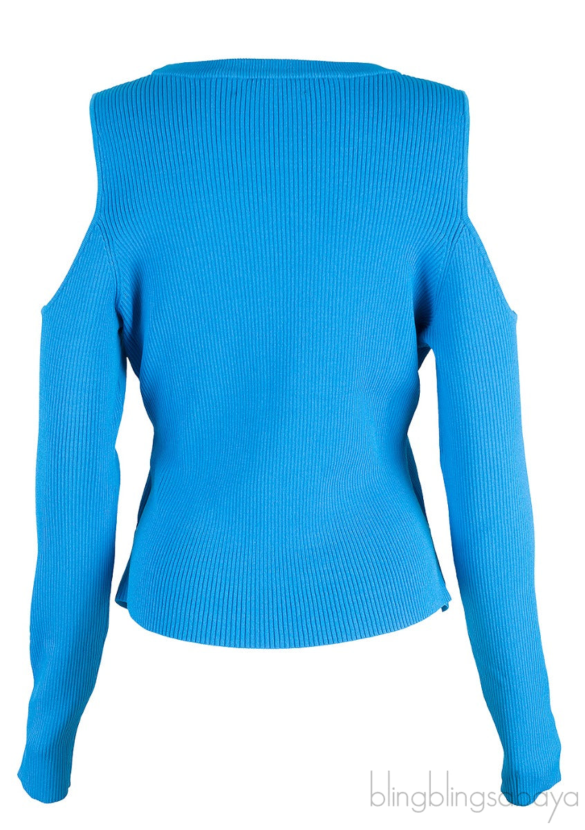 Blue Cold Shoulder Sweater